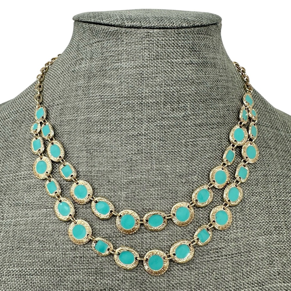 Vera Bradley Gold Tone Aqua Blue Enamel Layered Necklace NWT